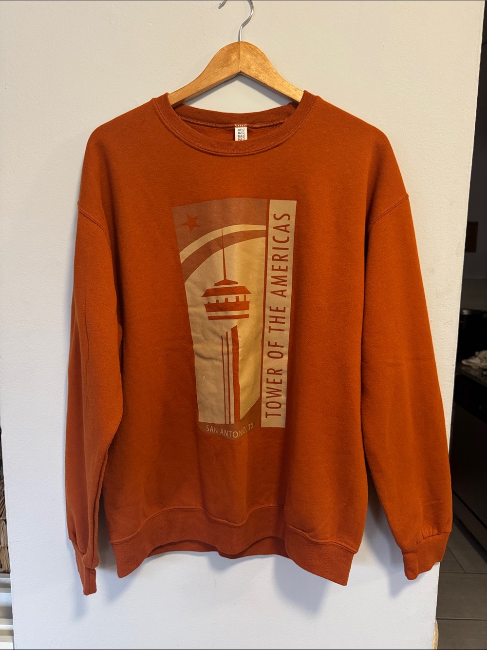 Jerzees Rust Orange Tower of the Americas Graphic Crewneck